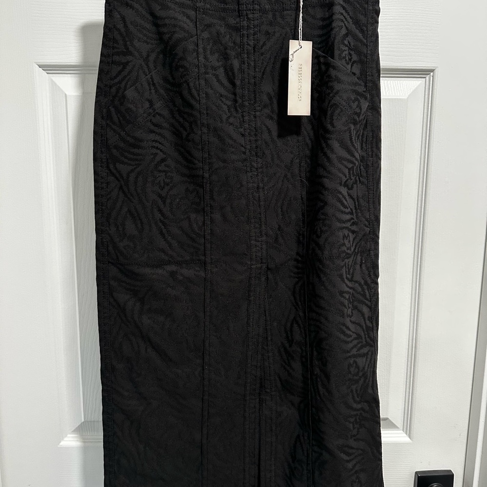 Rebecca Taylor Jacquard Textured Black Midi Skirt